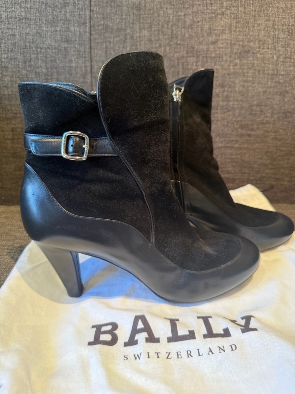BALLY Black Suede & Leather Ankle Boots